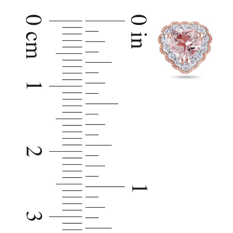 Main Image 2 of 5.0mm Heart-Shaped Morganite and 1/10 CT. T.W. Diamond Frame Stud Earrings in 10K Rose Gold