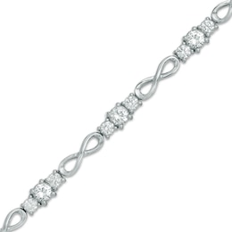 Lab-Created White Sapphire Infinity Link Three Stone Bracelet in Sterling Silver - 7.25&quot;