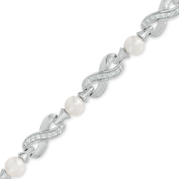 5.5-6.0mm Freshwater Cultured Pearl and Lab-Created White Sapphire Infinity Link Bracelet in Sterling Silver-7.75&quot;