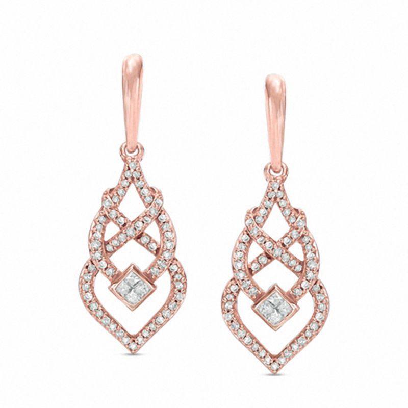 Main Image 1 of 1/3 CT. T.W. Diamond Cascade Drop Earrings in 10K Rose Gold