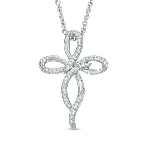 diamond ribbon cross necklace