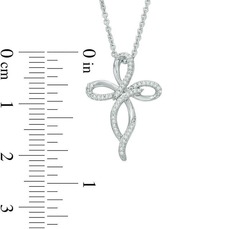 Main Image 2 of 1/10 CT. T.W. Diamond Ribbon Cross Pendant in Sterling Silver