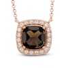 Thumbnail Image 0 of 10.0mm Cushion-Cut Smoky Quartz and Lab-Created White Sapphire Necklace in Sterling Silver with 18K Rose Gold Plate