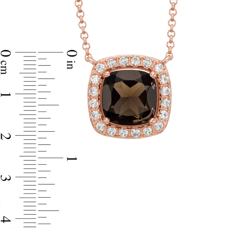 10.0mm Cushion-Cut Smoky Quartz and Lab-Created White Sapphire Necklace in Sterling Silver with 18K Rose Gold Plate