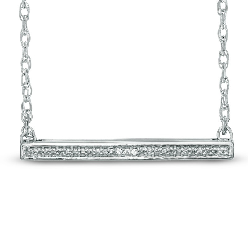 Main Image 1 of Diamond Accent Beaded Bar Necklace in Sterling Silver - 17&quot;