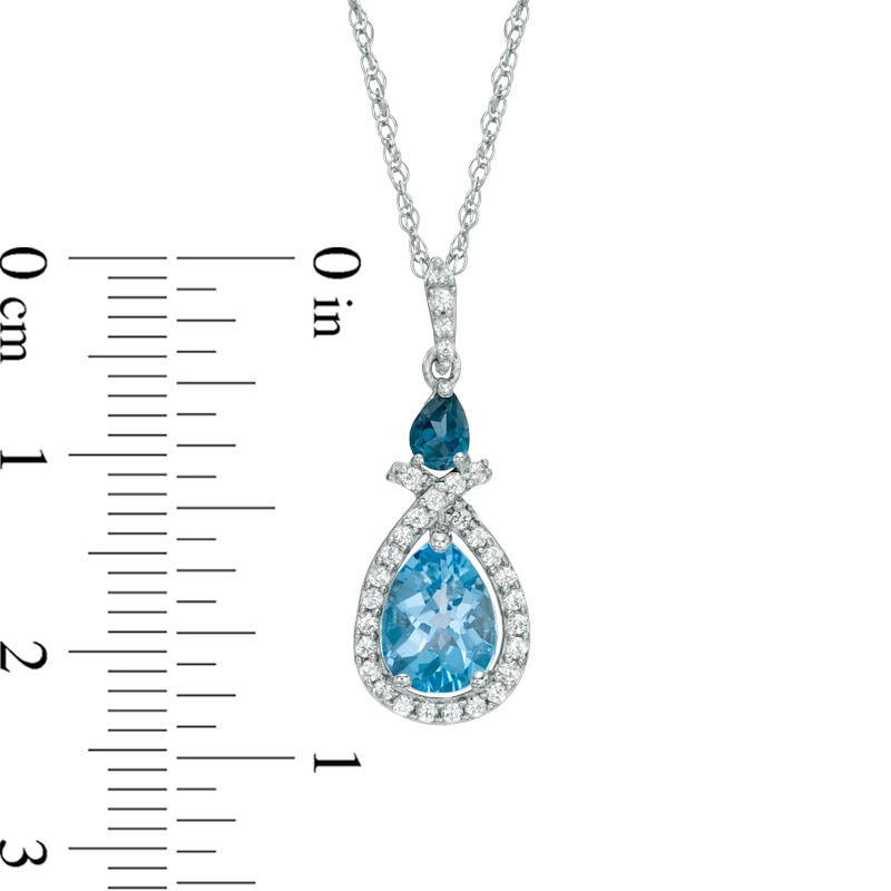 Pear-Shaped Blue Topaz and Lab-Created White Sapphire Pendant in Sterling Silver