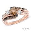 Thumbnail Image 0 of 1-1/2 CT. T.W. Champagne and White Diamond Bypass Past Present Future® Ring in 14K Rose Gold