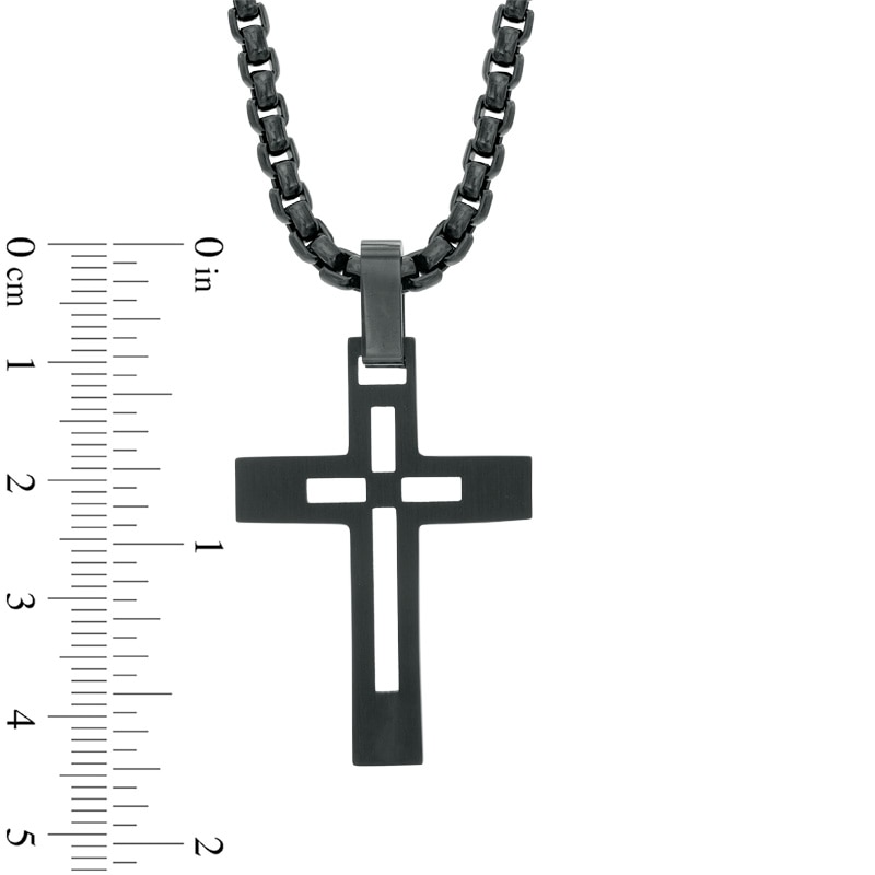 Main Image 2 of Men's Diamond Accent Cross Pendant in Black IP Stainless Steel - 24&quot;