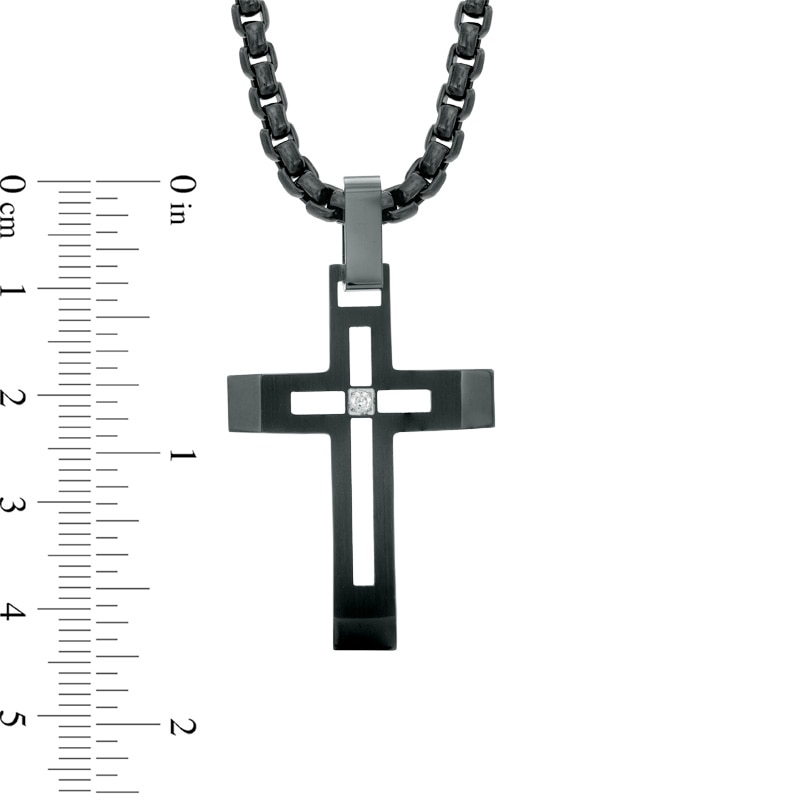 Men’s Black Cross Necklace with Black Diamond Accents | Black Ion-Plated Stainless Steel | Size 24 | Helzberg Diamonds