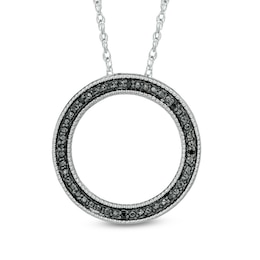Black Diamond Accent Circle Pendant in Sterling Silver
