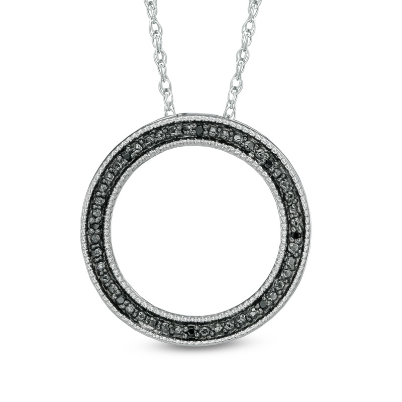 Main Image 1 of Black Diamond Accent Circle Pendant in Sterling Silver