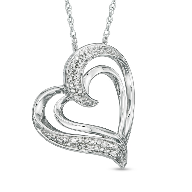 Main Image 1 of Diamond Accent Tilted Double Heart Pendant in Sterling Silver