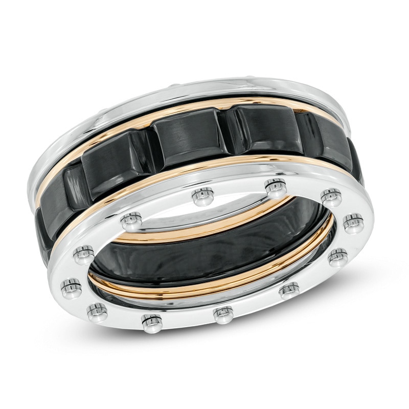 Men's Riveted Ring in Tri-Tone Stainless Steel - Size 10