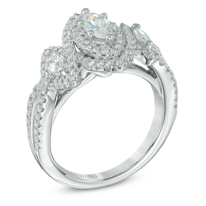 Vera Wang Love Collection 1-1/5 CT. T.W. Marquise Diamond Three Stone Frame Ring in 14K White Gold