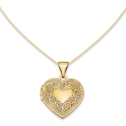 Heart Scroll Locket in 14K Gold