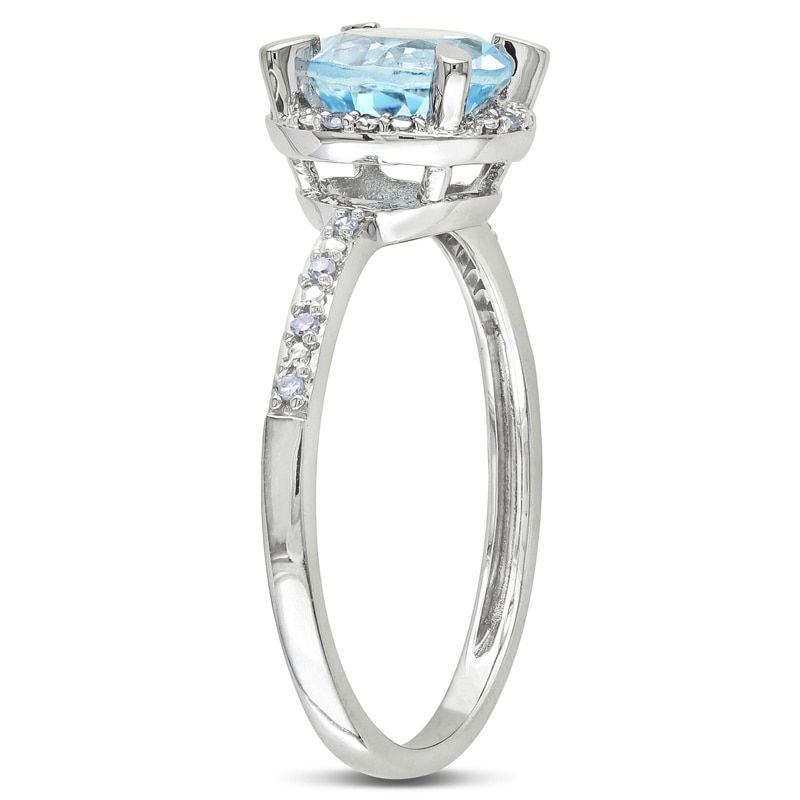 Main Image 2 of 7.0mm Sky Blue Topaz and Diamond Accent Frame Engagement Ring in 10K White Gold