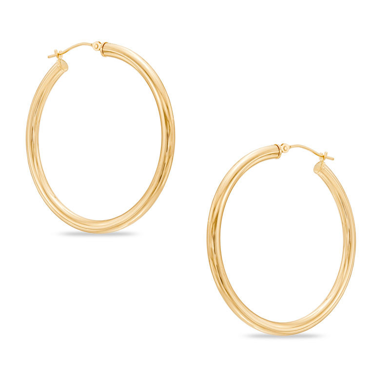 14K Yellow Gold Flat & Wide Hoop Earrings (5mm Wide), Two Sizes 40mm