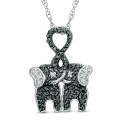 1/4 CT. T.W. Enhanced Black and White Diamond Kissing Elephants Pendant in Sterling Silver