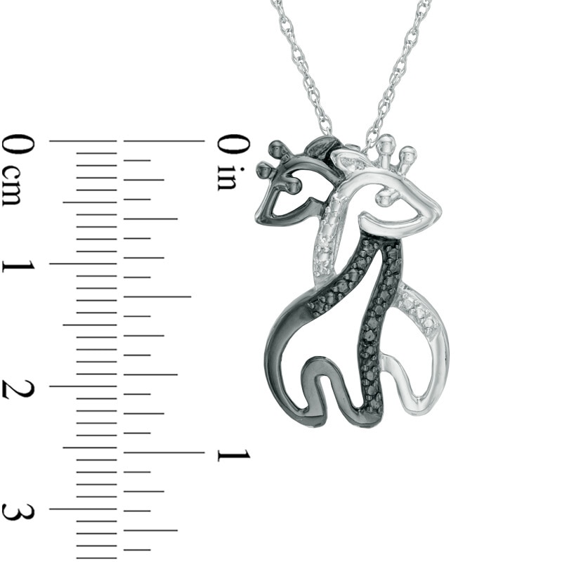 Main Image 2 of Enhanced Black and White Diamond Accent Hugging Giraffes Pendant in Sterling Silver with Black Rhodium