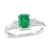 Thumbnail Image 0 of Emerald-Cut Emerald and 1/6 CT. T.W. Diamond Ring in 14K White Gold