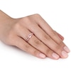 Thumbnail Image 2 of 6.0mm Cushion-Cut Morganite and Diamond Accent Three Stone Ring in Rose Rhodium Sterling Silver