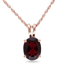 Oval Garnet Pendant in 10K Rose Gold - 17&quot;