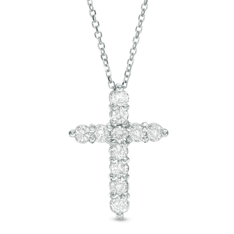 1/2 CT. T.W. Certified Diamond Cross Pendant in 14K White Gold (I/I2)