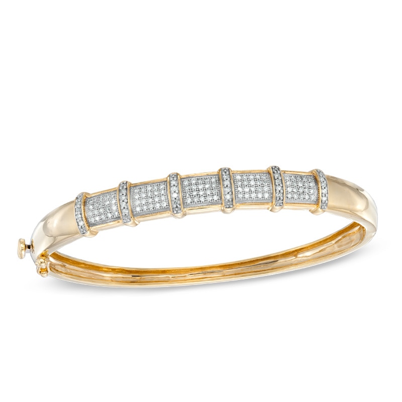 Main Image 1 of 1/2 CT. T.W. Diamond Bangle in Sterling Silver and 10K Gold Electroplate