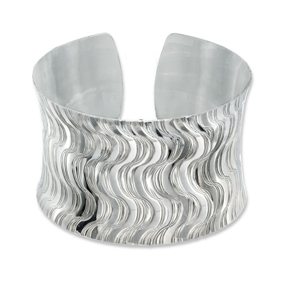 Silver with Rhodium Finish Shiny Wavy store Slip On Bangle