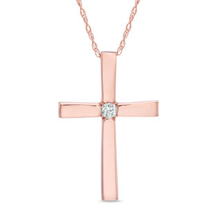 Diamond Accent Solitaire Cross Pendant in 10K Gold | Zales Outlet