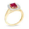 Thumbnail Image 1 of Emerald-Cut Lab-Created Ruby and White Sapphire Frame Ring in 10K Gold