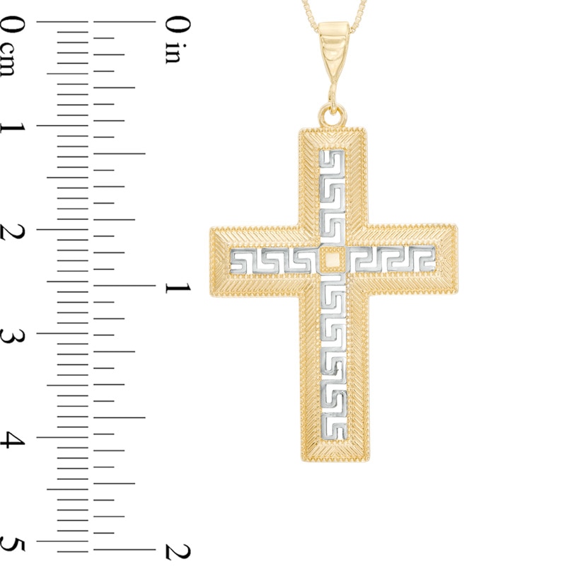 Main Image 2 of Greek Key Cross Pendant in 10K Two-Tone Gold