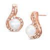 Thumbnail Image 0 of 6.0mm Cultured Freshwater Pearl and 1/6 CT. T.W. Diamond Drop Earrings in 10K Rose Gold