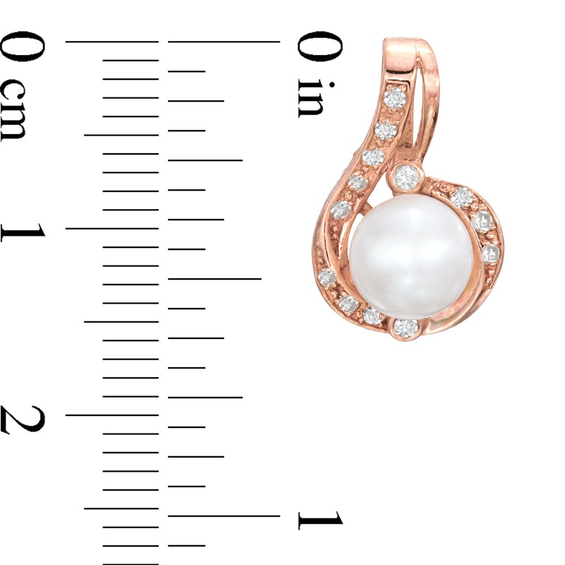 6.0mm Cultured Freshwater Pearl and 1/6 CT. T.W. Diamond Drop Earrings in 10K Rose Gold