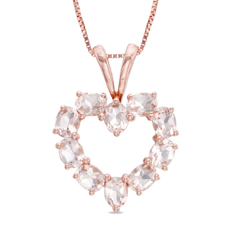 Main Image 1 of Oval Morganite Heart Pendant in 10K Rose Gold