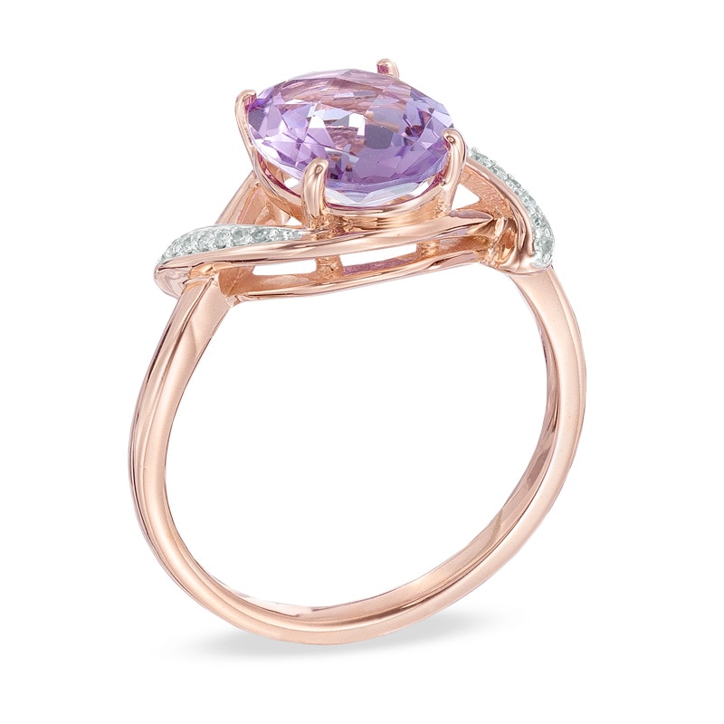 Oval Rose de France Amethyst and Diamond Accent Crossover Ring in 10K Rose Gold
