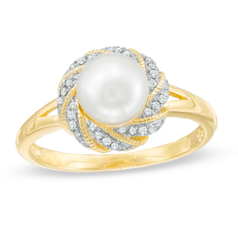 7.0mm Freshwater Cultured Pearl and Diamond Accent Frame Ring in 10K Gold