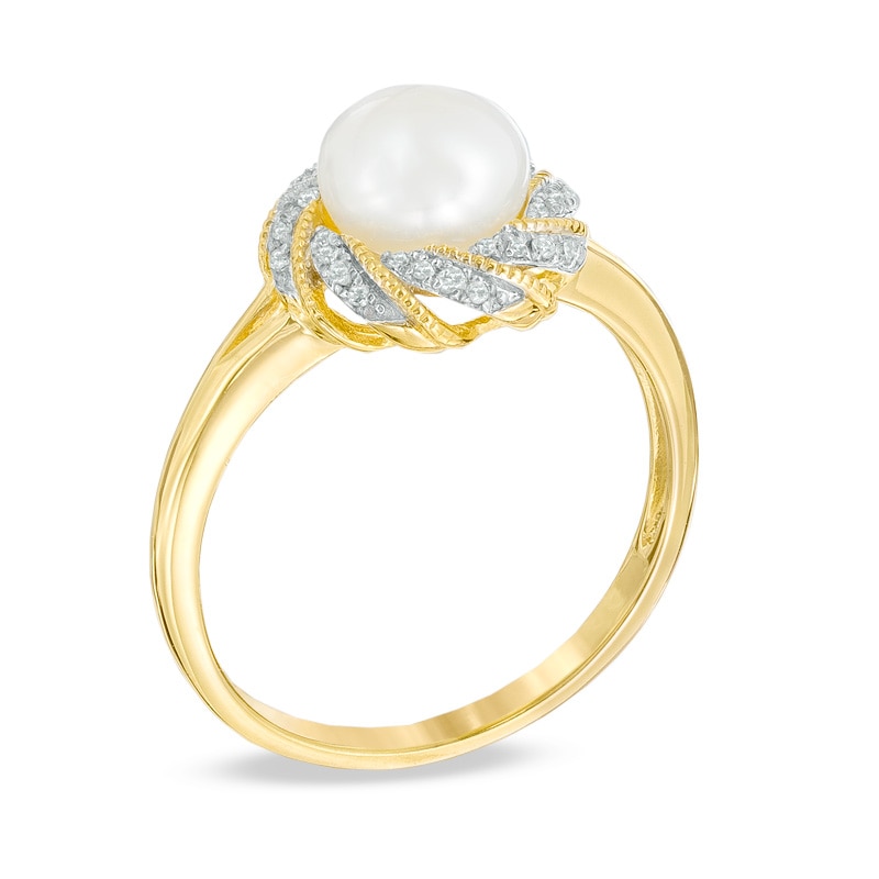 7.0mm Freshwater Cultured Pearl and Diamond Accent Frame Ring in 10K Gold