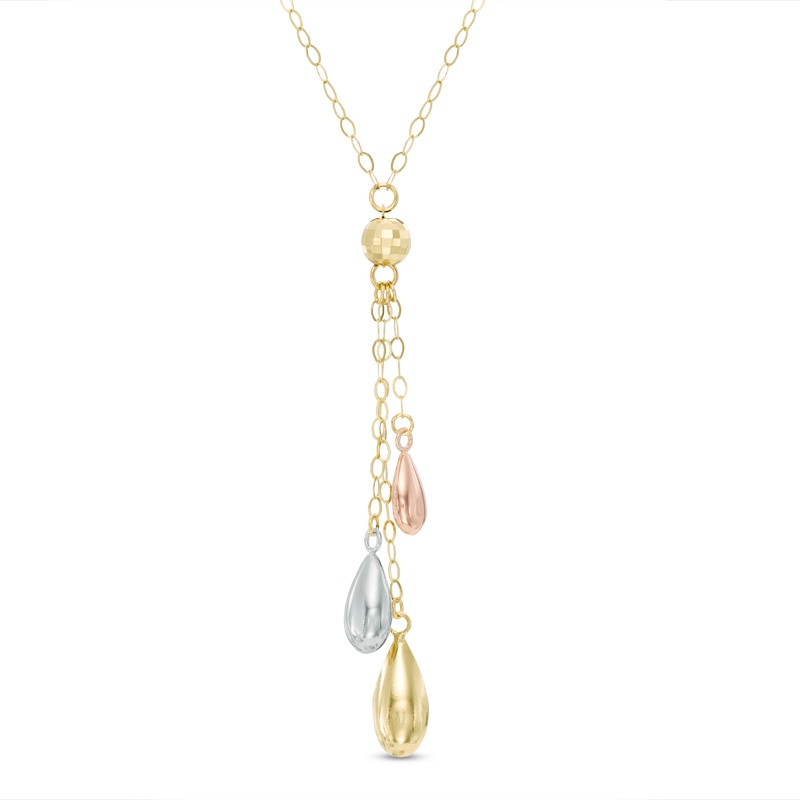 Main Image 1 of Diamond-Cut Triple Bead Drop Necklace in 10K Tri-Tone Gold