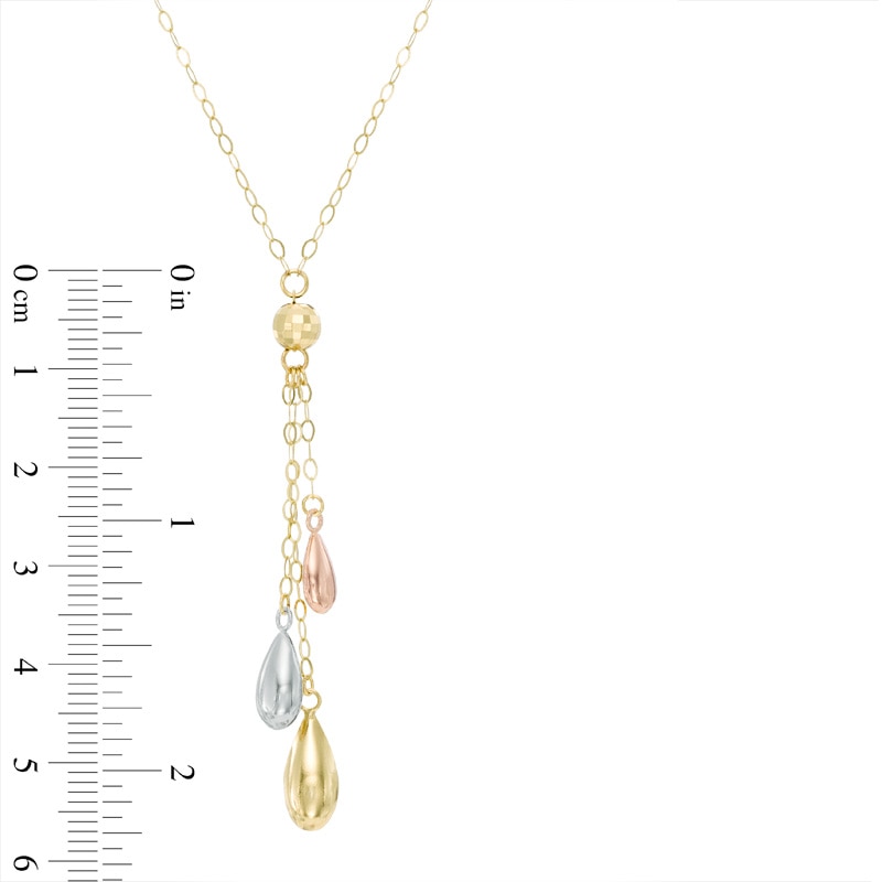 Main Image 3 of Diamond-Cut Triple Bead Drop Necklace in 10K Tri-Tone Gold