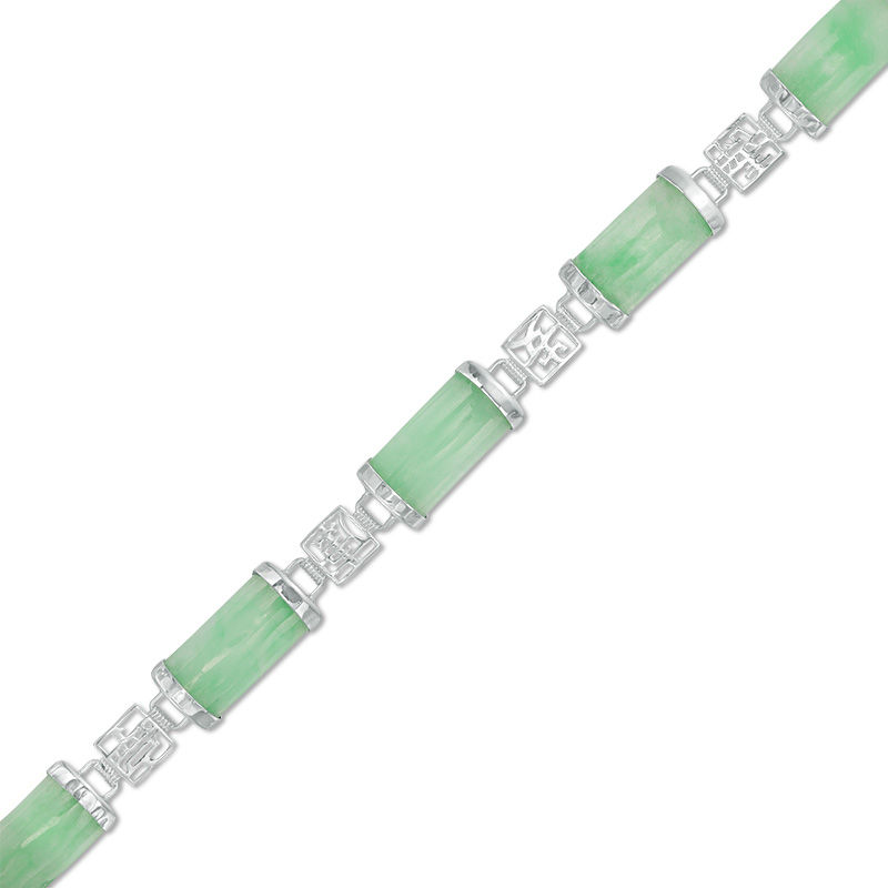 Rectangular Jade Link Bracelet in Sterling Silver - 7.5"