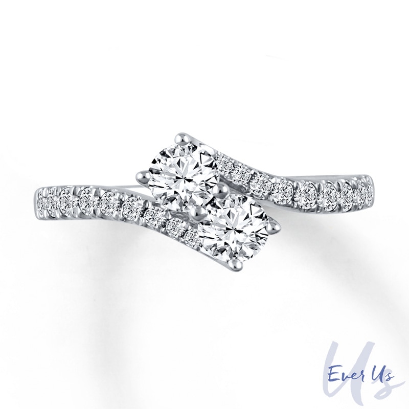 Main Image 1 of Ever Us™ 3/4 CT. T.W. Two-Stone Diamond Bypass Ring in 14K White Gold