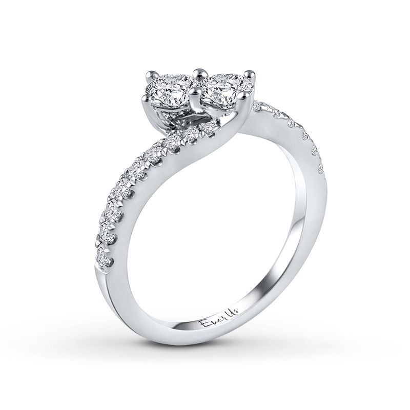 Main Image 3 of Ever Us™ 3/4 CT. T.W. Two-Stone Diamond Bypass Ring in 14K White Gold