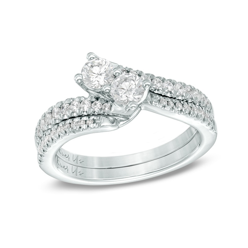 Main Image 4 of Ever Us™ 3/4 CT. T.W. Two-Stone Diamond Bypass Ring in 14K White Gold