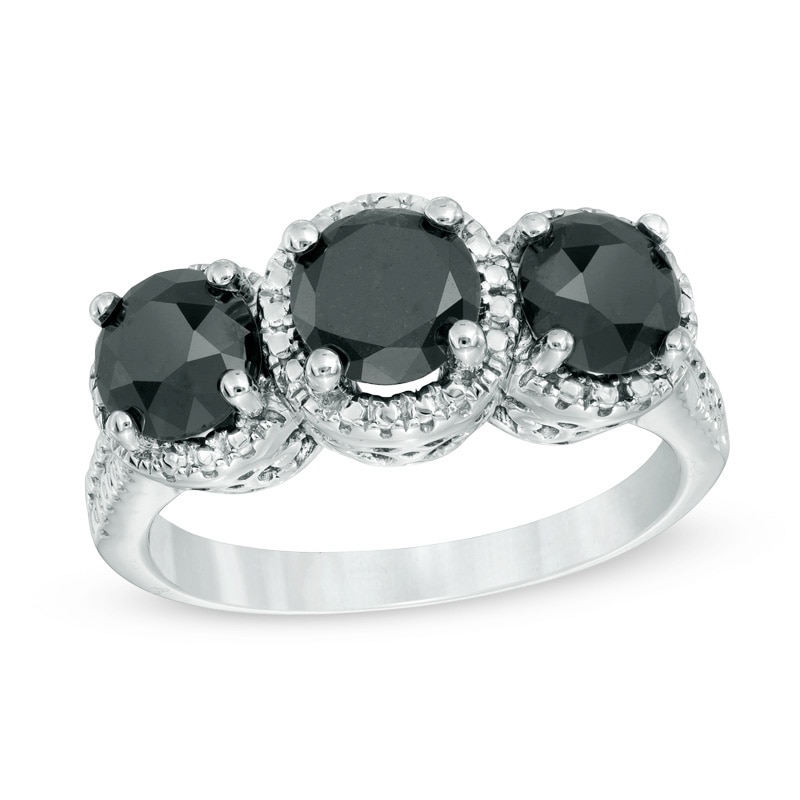 Main Image 1 of 2 CT. T.W. Black Diamond Three Stone Ring in Sterling Silver