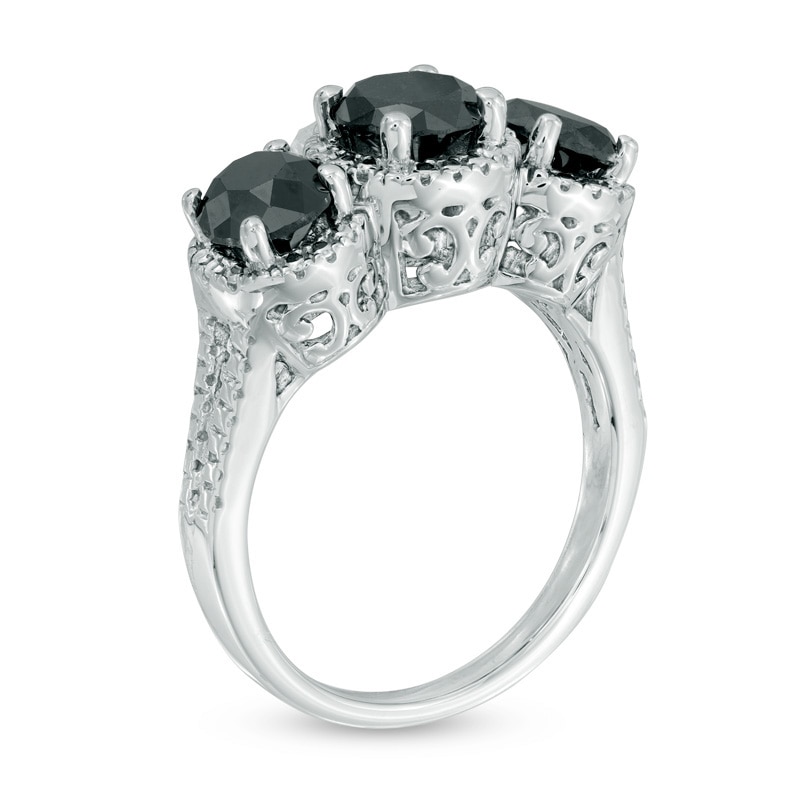 Main Image 2 of 2 CT. T.W. Black Diamond Three Stone Ring in Sterling Silver