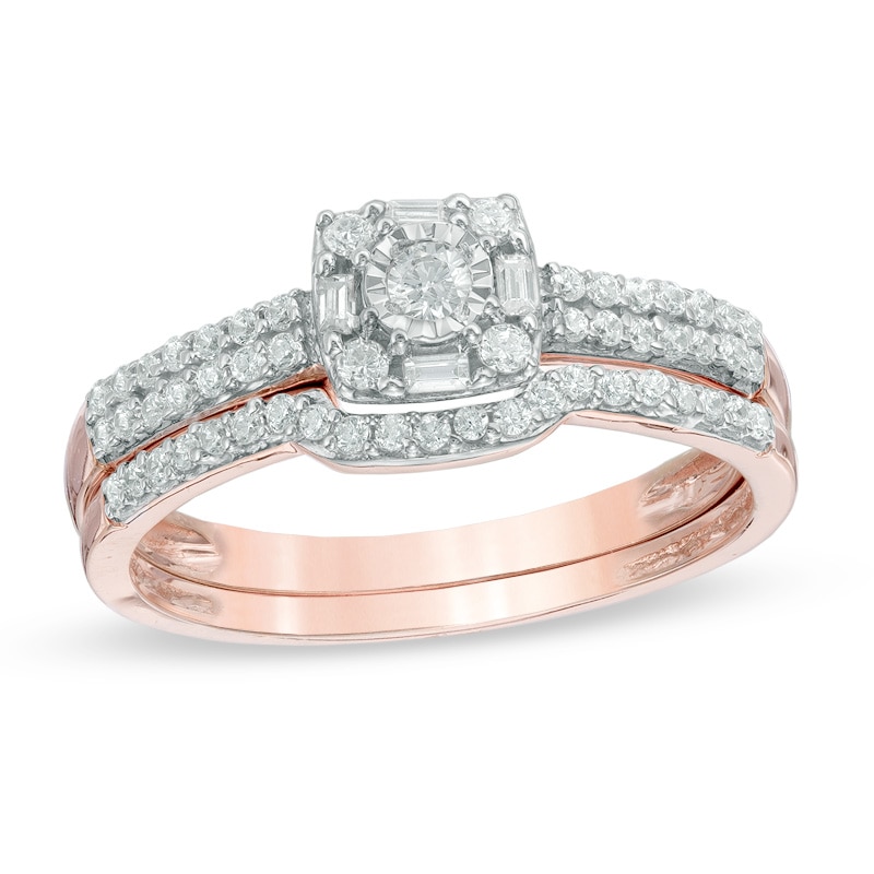 Main Image 1 of 1/3 CT. T.W. Diamond Frame Bridal Set in 10K Rose Gold