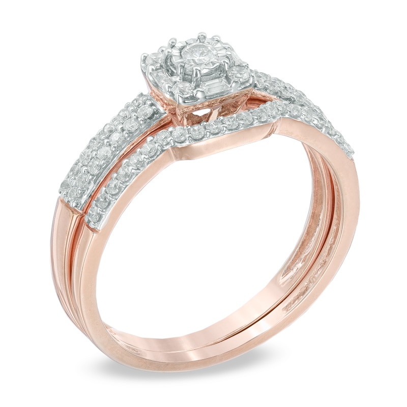 Main Image 2 of 1/3 CT. T.W. Diamond Frame Bridal Set in 10K Rose Gold