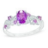 Thumbnail Image 1 of Oval Amethyst and Lab-Created White Sapphire Twist Ring in Sterling Silver