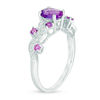 Thumbnail Image 2 of Oval Amethyst and Lab-Created White Sapphire Twist Ring in Sterling Silver